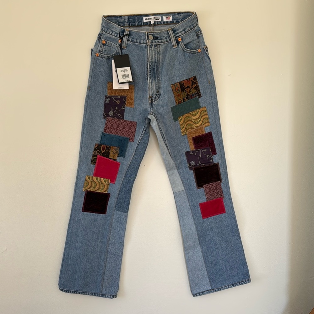 RE/Done Levi’s Indigo Patched 70s flare jeans size 24